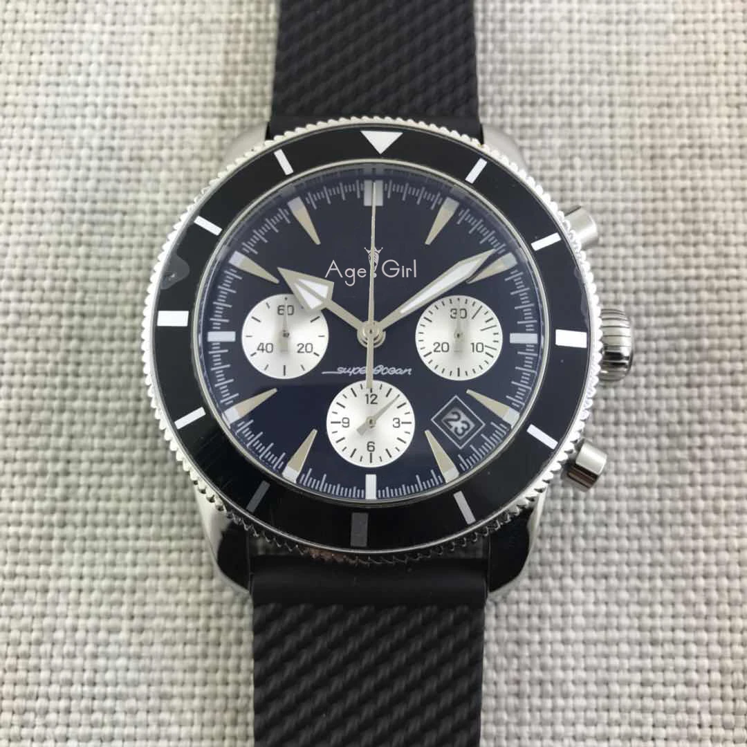 

Classic New Chronograph Men Stopwatch Sapphire Crystal Silver Black Blue Ceramic Bezel Rubber Sport Watches Limit AAA+