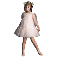 simple puffy layer flower girl dresses illusion long sleeves first communion dresses tulle ruffles ball gown birthday dress