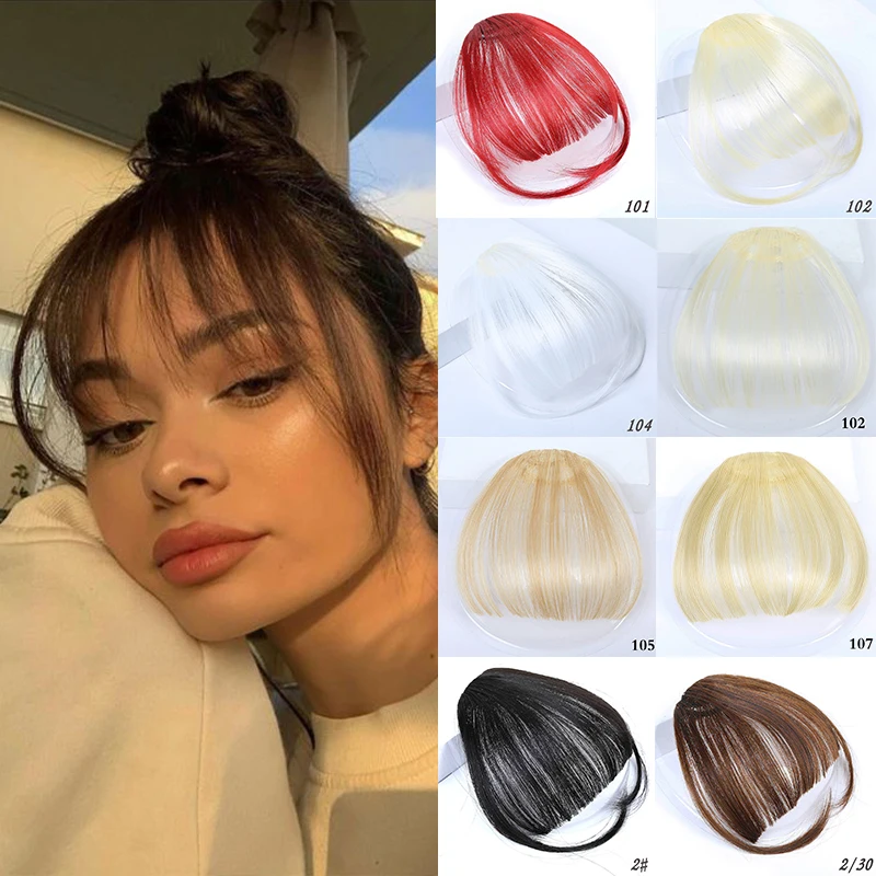 "Short Front Neat Bangs Fake Fringe Clip In Hair Extensions With High
