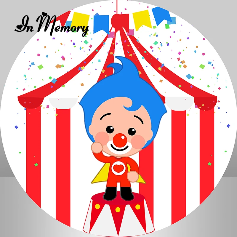 

Plim Plim Round Backdrop Cover Kids Birthday Party Photography Banner Cartoon Red Circus Tent Photo Background Decor Prop Custom