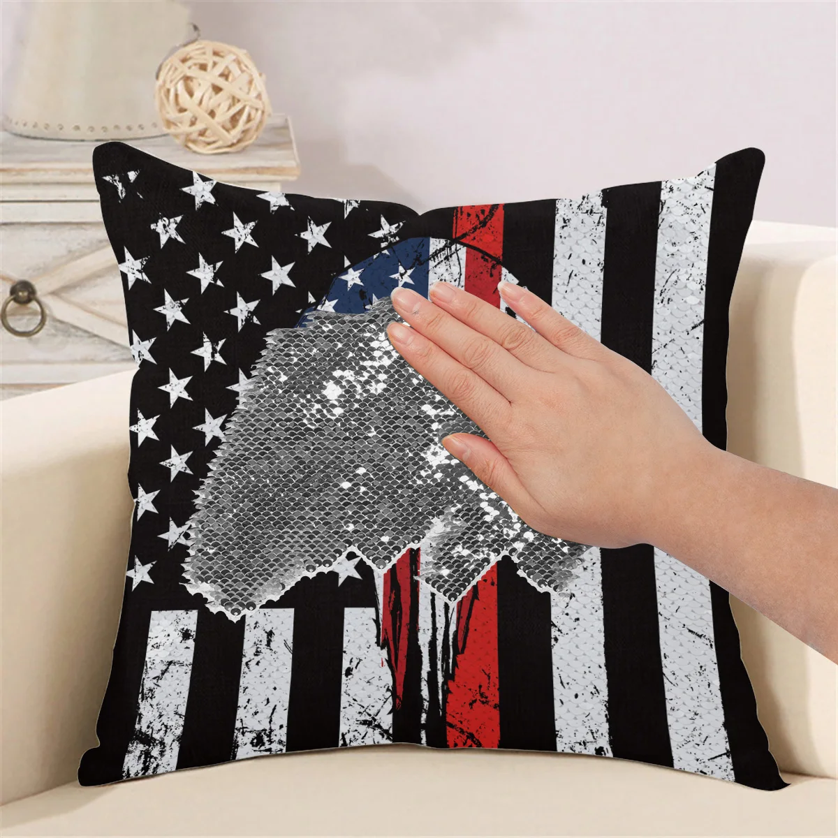 Каратель Череп красная линия американский флаг Волшебная наволочка блестки