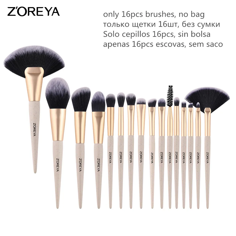 only 16pcs brushes ZOREYA кисти для макияжа 4/8/10/12/15 шт. Профессиональный набор кистей для макияжа разных модели в качестве основного косметическая кисточка - Handle Color: only 16pcs brushes