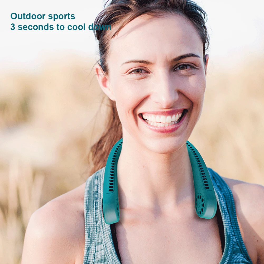 

3 Level Leafless Hanging Neck Fan Rechargeable Portable Headphone Design Wearable Neckband Fan 3 Speed Air Flow Sports/Office