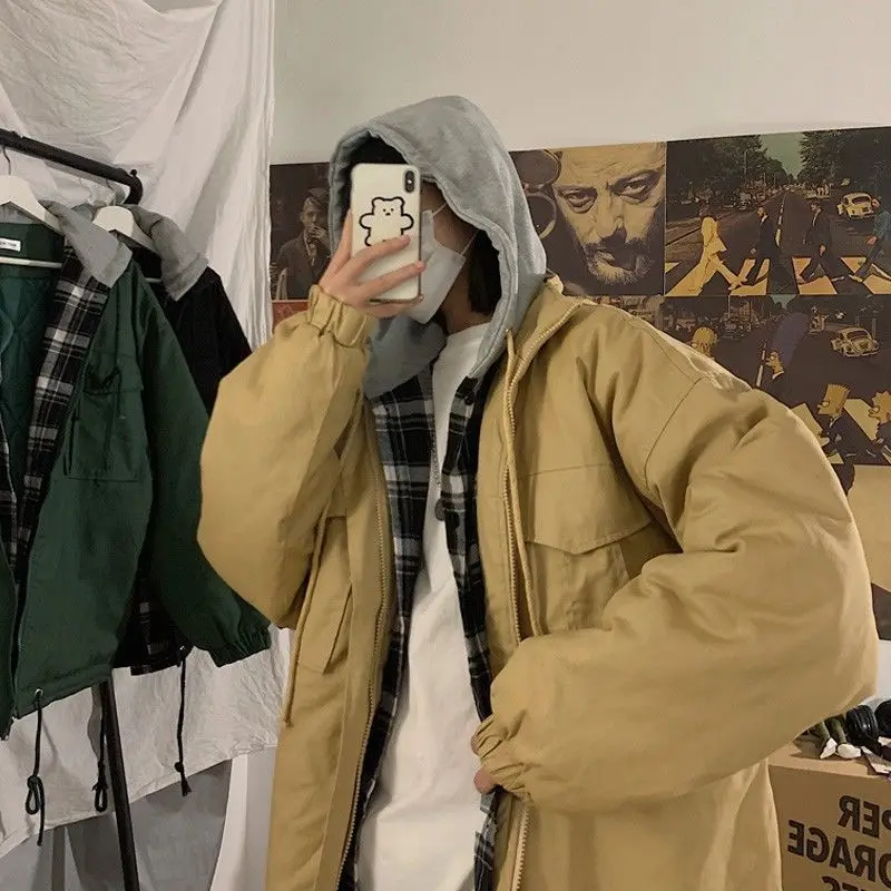 

Одежда Мужская Корейская версия трендовая рабочая одежда хлопковая одежда мужское толстое пальто парная зимняя хлопковая одежда с пинцето...