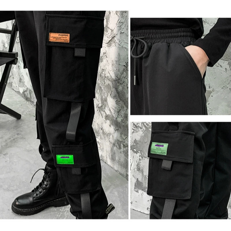 

2021 Spring Cargo Pants Women Plus Size Lace-UP Elastic High Waist Streetwear Black Pockets Safari Style Ankle-Length Trousers