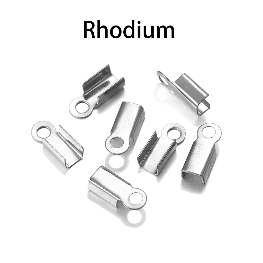 Rhodium 200 шт./лот, заглушки для шнура, заглушки для шнура, лента, кожаный зажим, заглушка, обжимные разъемы для самостоятельного изготовления ювелирных изделий - Цвет: Rhodium
