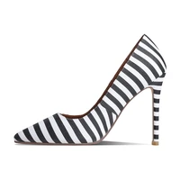 fashion women black white stripe elegant 12cm high heel stilettos heels pointed toe pumps shallow wedding shoes big size 34 43