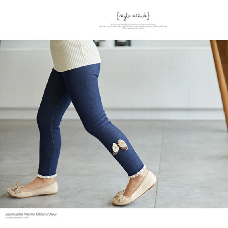 Штаны для девочек Плотные теплые джинсы Сезон зима-весна Леггинсы с бантом