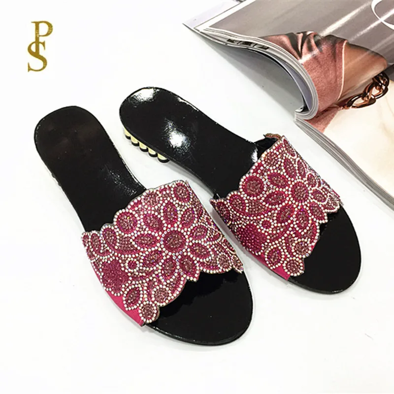 Женская обувь женские тапочки с бриллиантами удобные на низком каблуке - купить