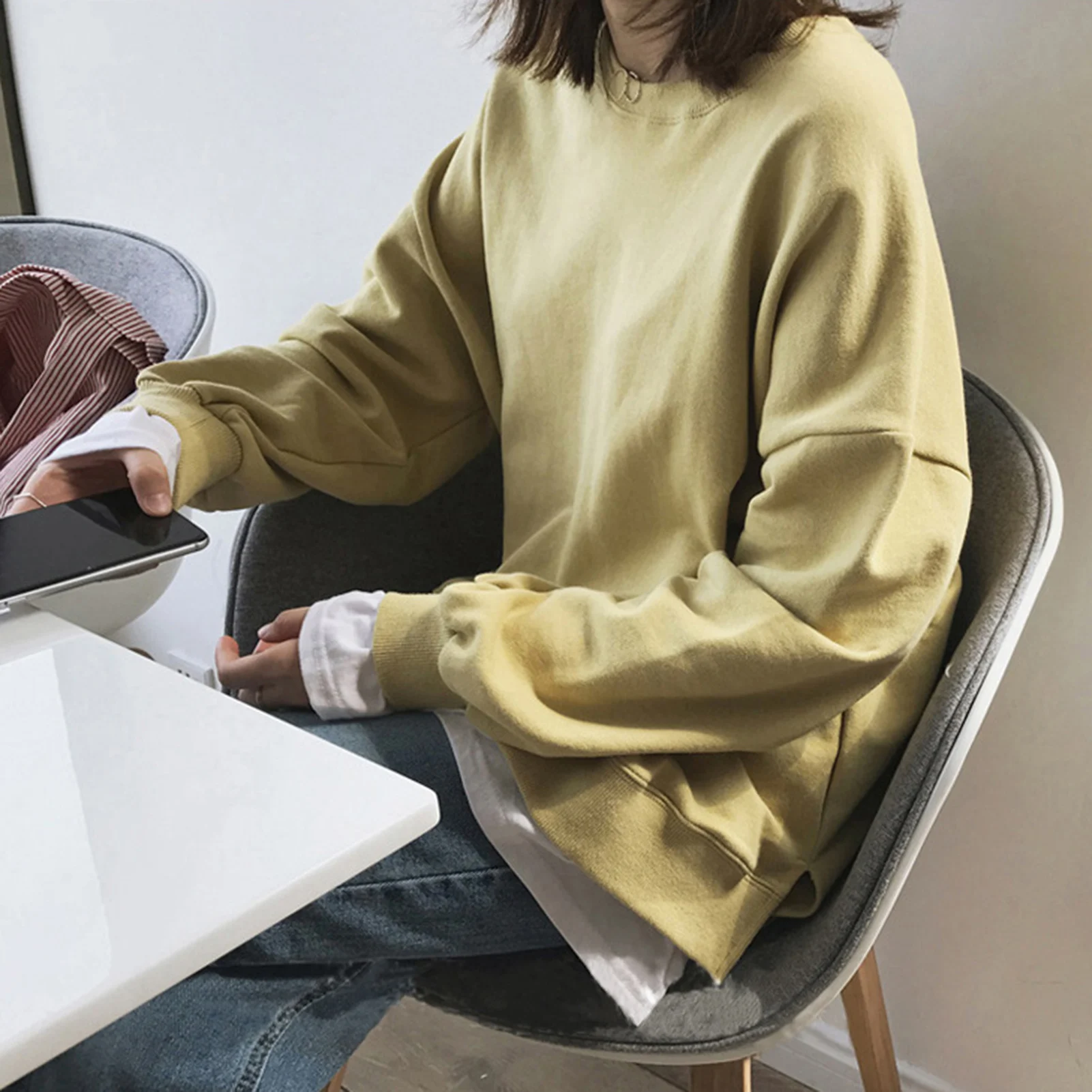 Pullover Women 2020 Winter Top Mujer Fake Two Piece Swearshirt Graphic Hooded Hoodie Oversize Split Hem Femme Sweatshirt Women