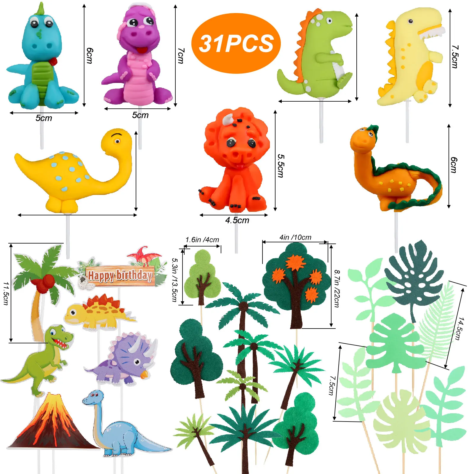 

31Pcs Dinosaur Theme Party Cake Toppers Kit Dinosaur Jungle Safari Birthday Part Boy Dinosaur Cake Decor