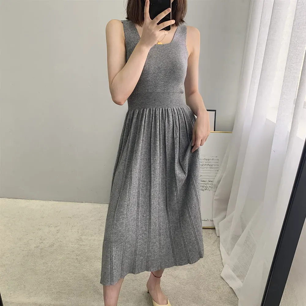 Женский трикотажный свитер без рукавов зимний базовый Длинный пуловер с высокой