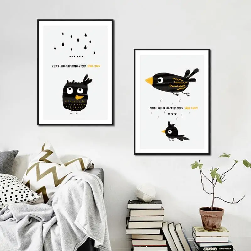

Nordic Minimalist Art Animal Bird Black And White Children's Room Living Room Creative Decorative Painting