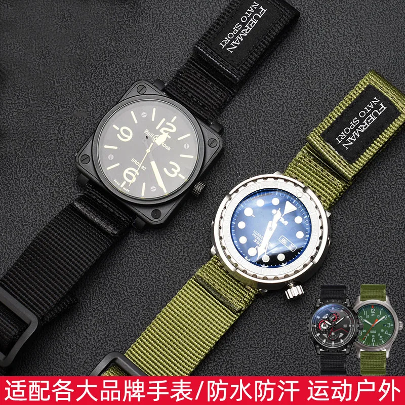 Hook-and-loop Fastener Nylon Watch Strap for Nato Seiko Rolex Citizen Waterproof Sweat-Proof 20mm 22mm 24mm Outdoor Watch Band