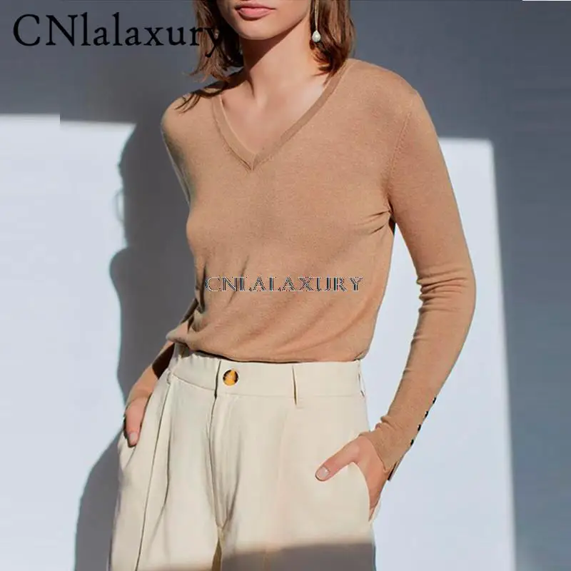 

Autumn Lady Winter New Fashion Knitwear Women V Neck Long Sleeve Casual Streetwear Solid Button Knitted Pullover Sweaters Jumper