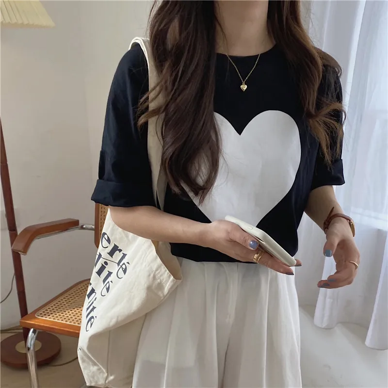 

Summer loose hedging sweet and cool love printed short-sleeved T-shirt all-match casual college style jacket women