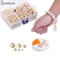 1105pcs 6 sizes wooden beads natural round wood beads set with 1 roll crystal elastic line for diy jewelry craft making