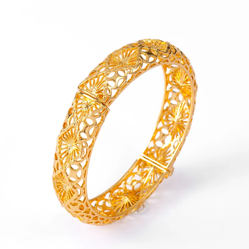 1pcs Dubai bangles for women Ethiopian gold color bracelets for weddings Arabic bride African party gift