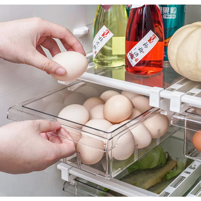 

8/4/1Grids Transparent Refrigerator Storage Box Kitchen Telescopic Drawer Storage Box PET Food Preservation Box Food Containers