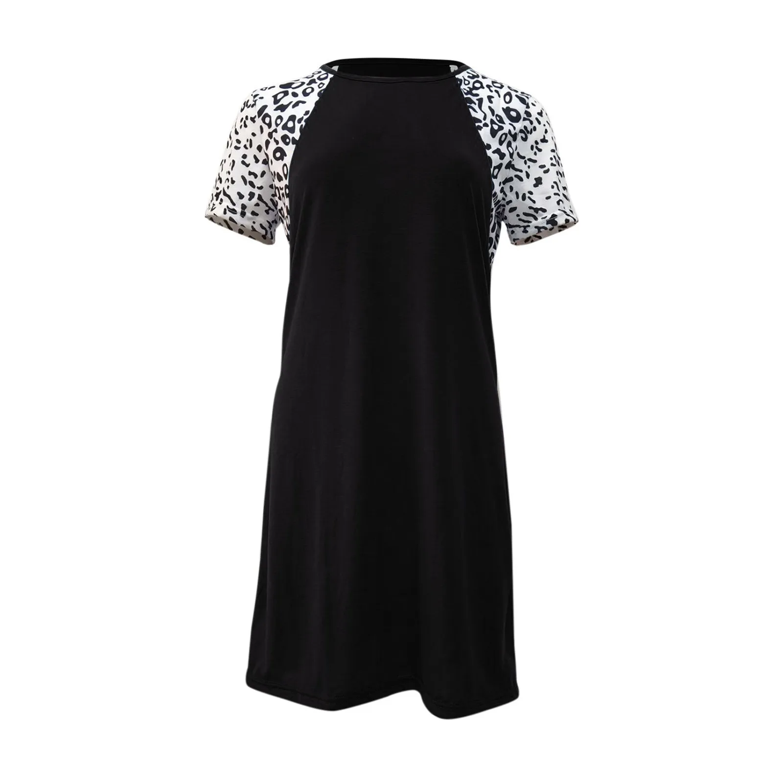

Sexy Leopard Mini Dress Fashion Patchwork Women Evening Party Dress Loose Beach Dress Femme Casual Short Sleeve Dresses Vestidos