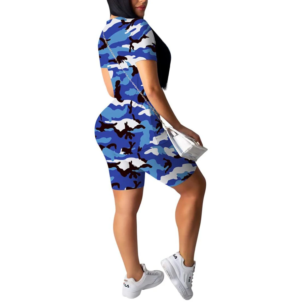 Женский спортивный костюм из 2 предметов с камуфляжным принтом футболка круглым