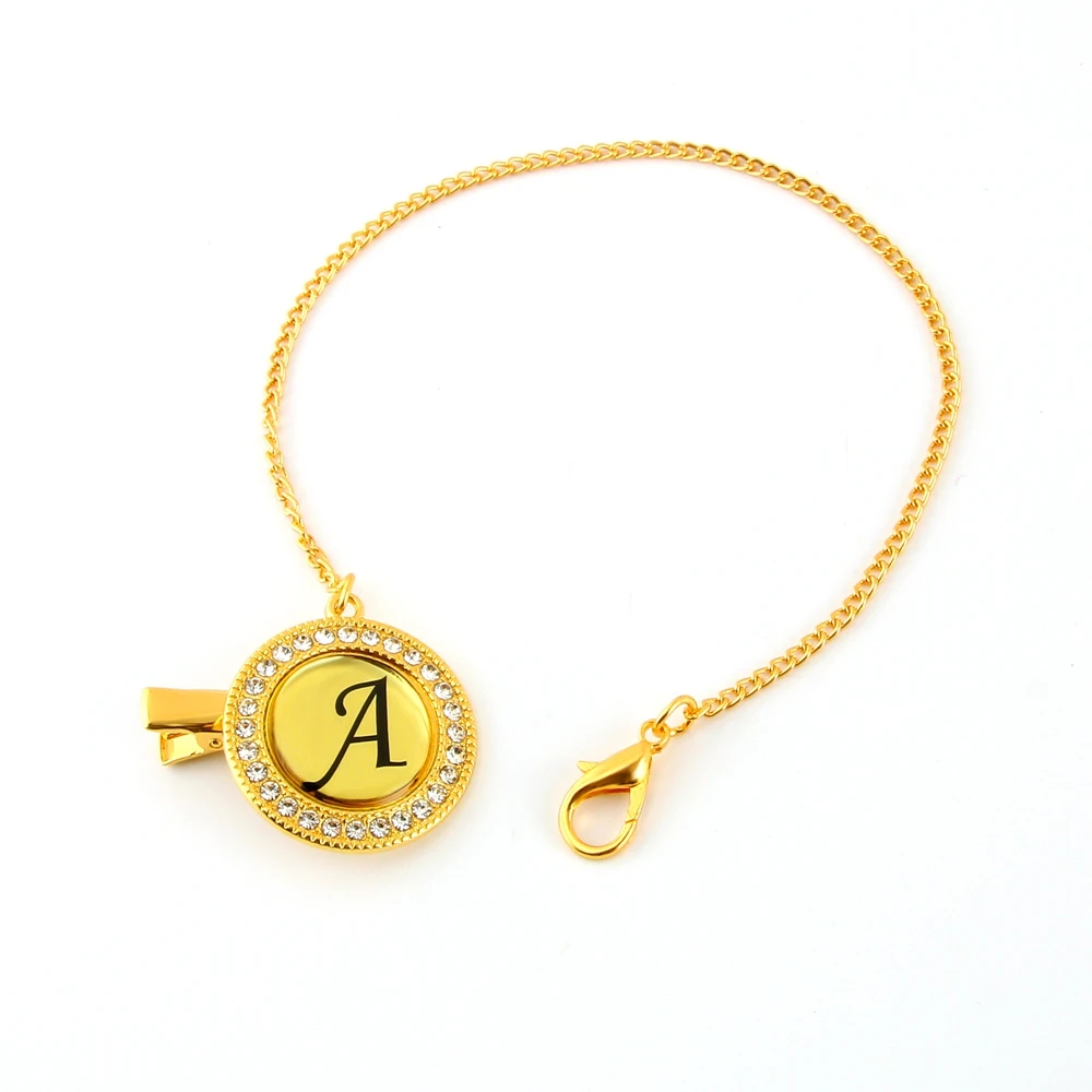 Clip dorado para chupete de beb&eacute;, soporte de cadena para chupete de beb&eacute;, con cualquier iniciales, Cadenas de Metal seguras-5