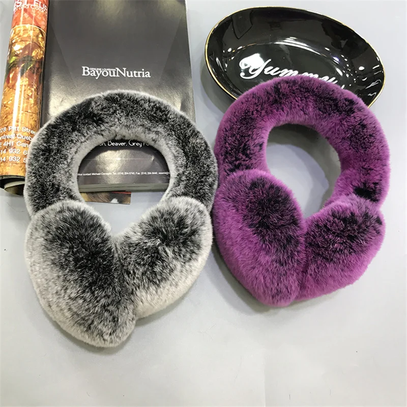 

Ear Muffs For Women Winter EarWarmers Soft Warm Cable Furry Real Rex Rabbit Ear Covers For Cold Weather