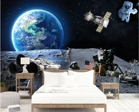 custom 3d wallpaper mural 3d moon landing astronaut universe earth spaceship background wall childrens room background wall