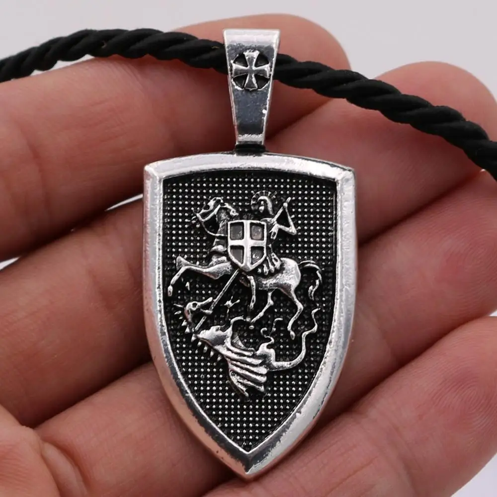 St. George Protect Us: Riding Horse to Slay Dragon - Saint Shield Pendant Religious Necklace for Prayer image 2