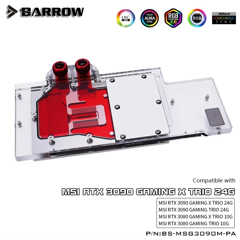 

Barrow 3090 3080 GPU водяной блок для MSI RTX 3090/3080 GAMING X TRIO, полное покрытие ARGB GPU Cooler, BS-MSG3090M-PA