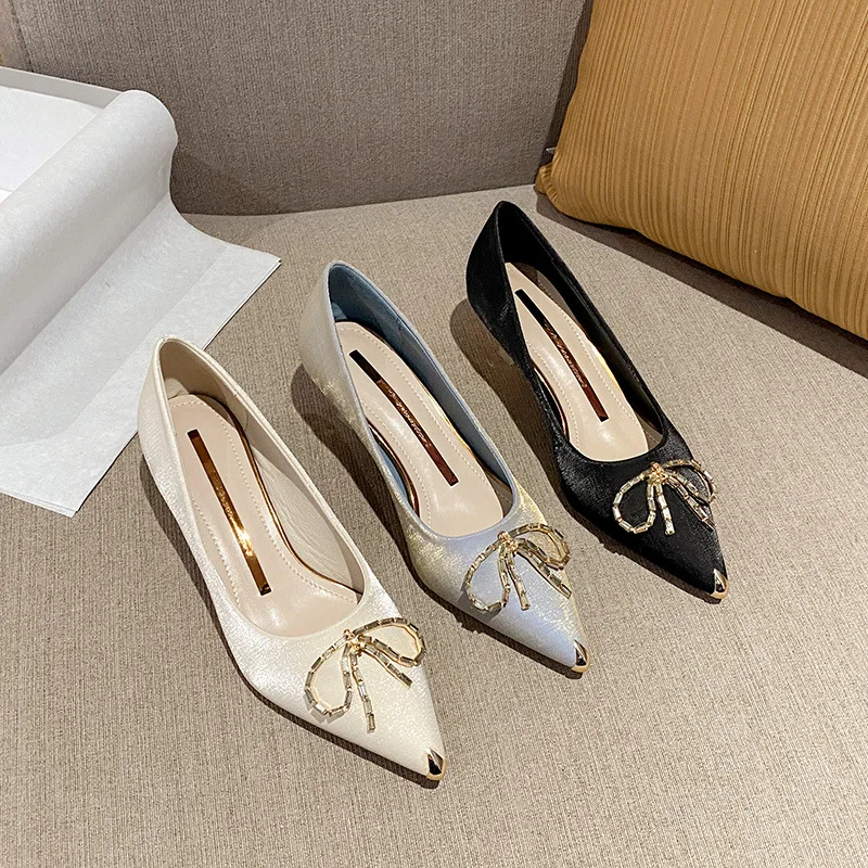 

2021 Women Sandals Sexy Pointed Shallow Mouth Bow Stiletto Sandals Summer Outdoor Casual Party Banquet Shoes Zapatos De Mujer