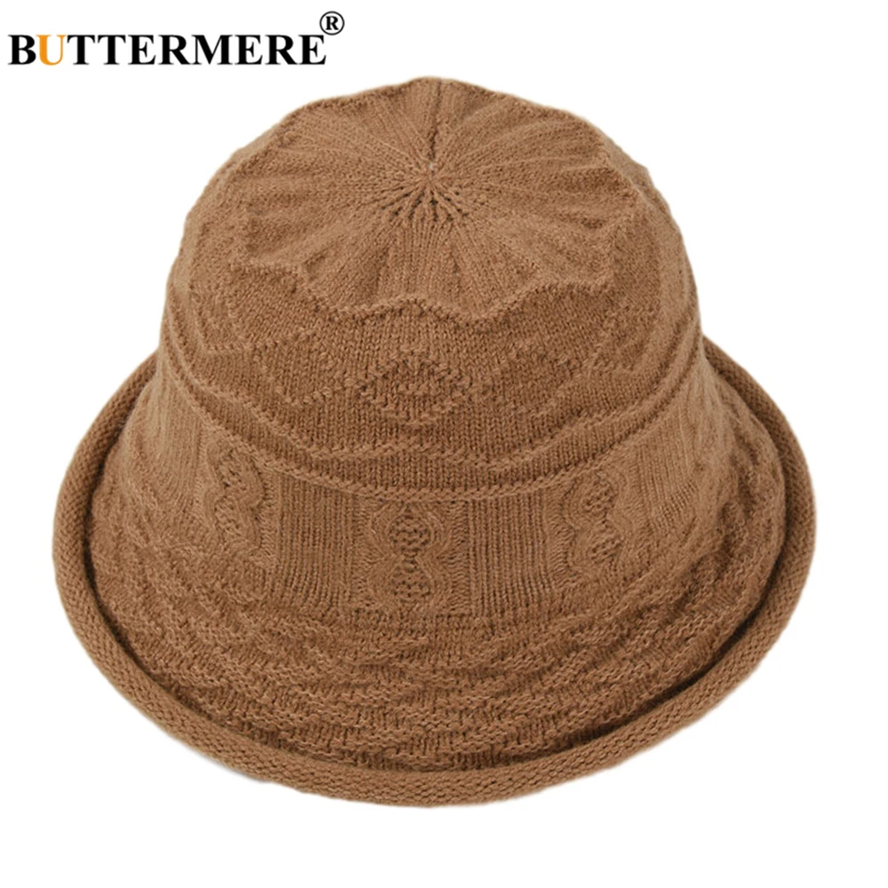 BUTTERMERE Yellow Women Hat Knit Bucket Hat Womens Harajuku Ladies Solid Autumn Winter Fisherman Hat