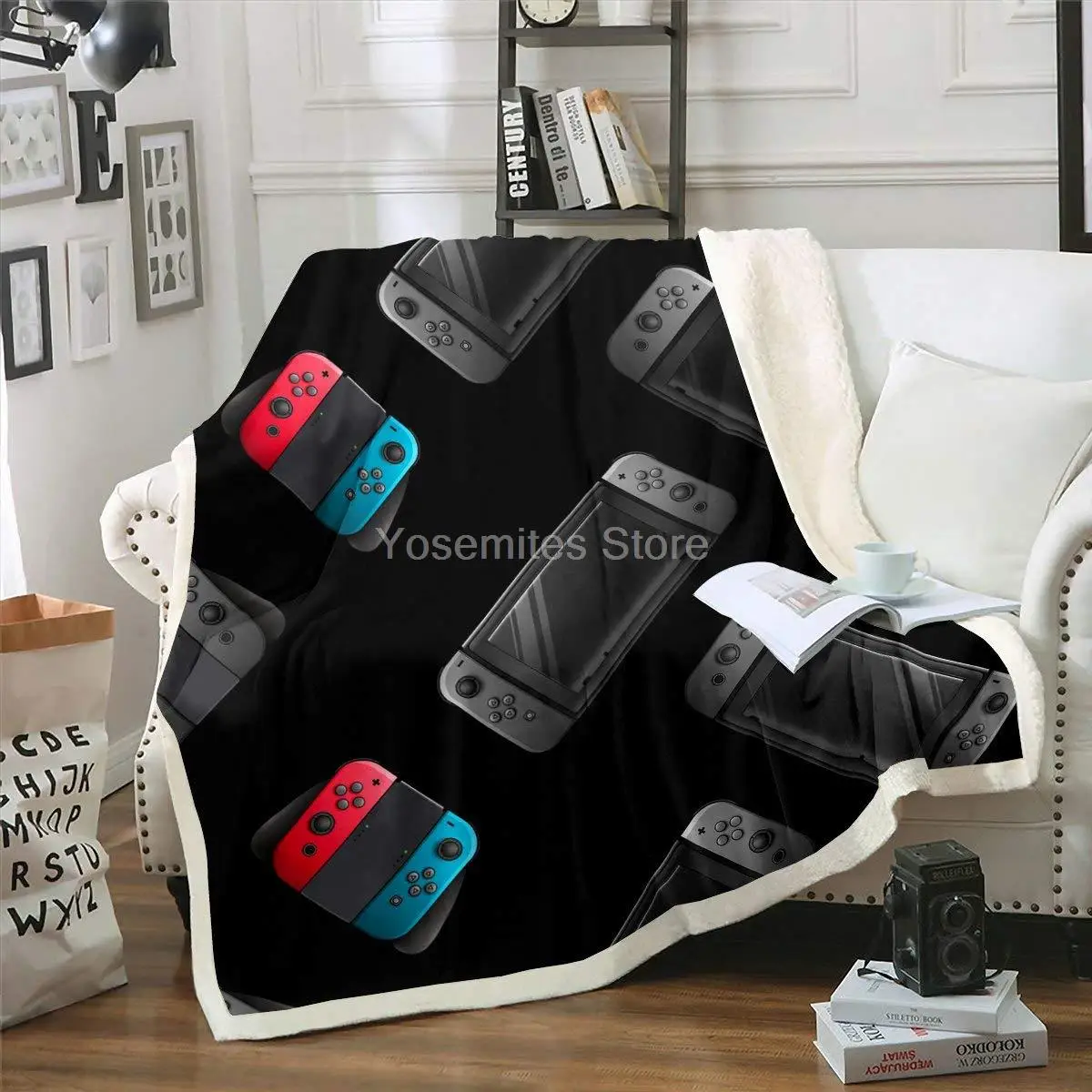

Gamer Blanket Throw, Boys Youth Modern Gamepad Fleece Blanket, Video Game Controller Design Sherpa Blanket, Handheld Game Consol