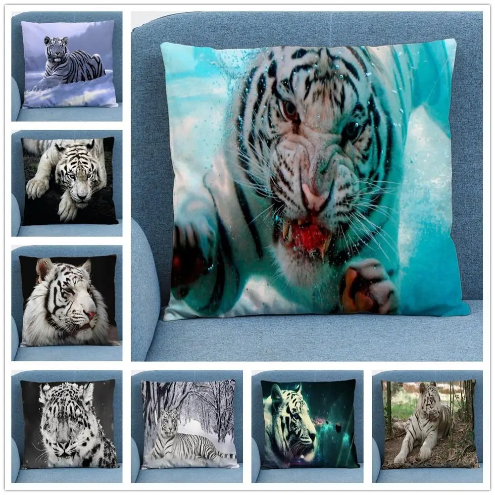 

Animal Tiger White Tiger Soft Short Plush Cushion Cover Pillow Case for Home Sofa Car Decor Pillowcase Wild animal Tiger 45X45CM