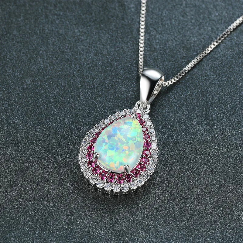 Ожерелье с подвеской в виде капли воды белым огненным опалом маленькое ожерелье