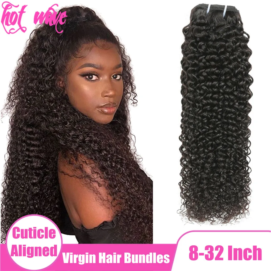 

Hot Wave Cuticle Aligned Raw Virgin Brazilian Human Hair Weaving Bundles Extension for Women Black Color Kinky Curly Curl