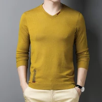 spring and autumn thin woolen sweater mens v neck new solid color backing sweater casual versatile long sleeve top