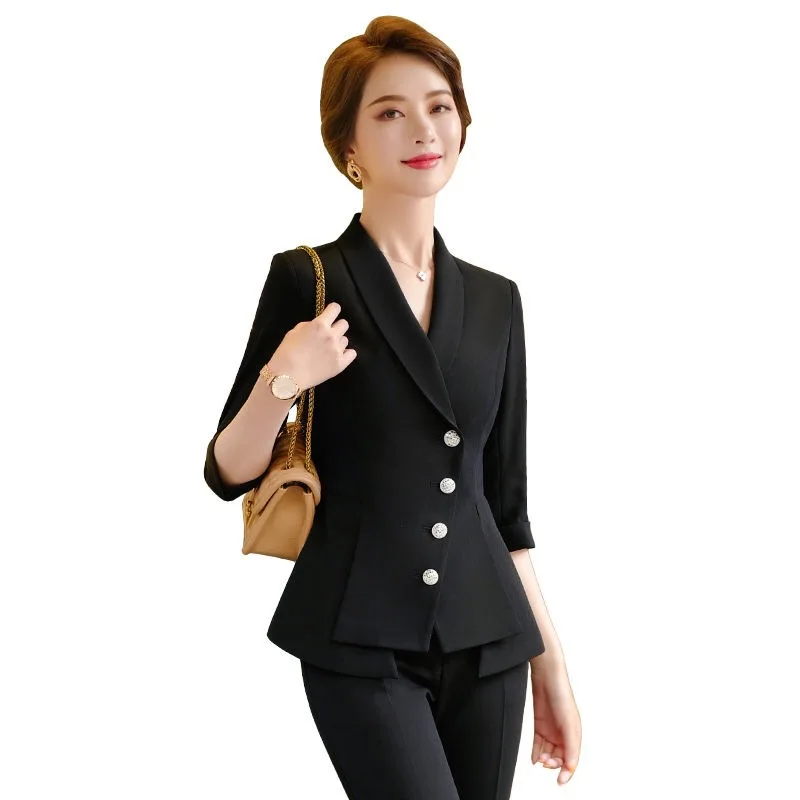 

брючный костюм женский suit summer new best suit 2 piece set blazer trousers fashion slim five-point sleeve female suit set