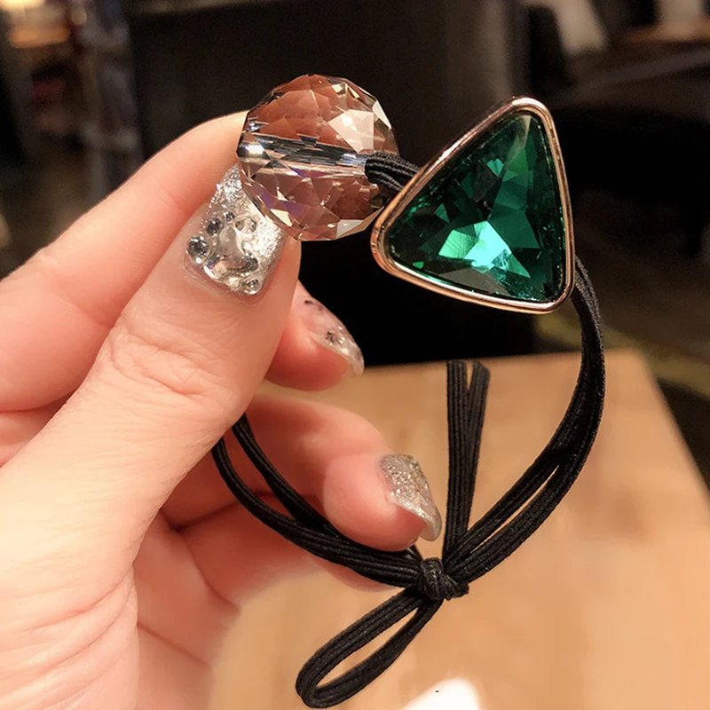 

Korea Colorful Geometric Crystal Ball Elastic Hair Bands Rubber Band Hair Accessories For Girls Hair Ties Gum Hair Triangular