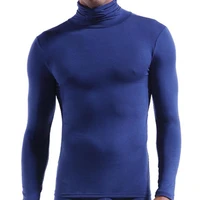 dropshippingwinter men base shirt solid color high collar casual high elasticity long sleeve autumn top for inner wear