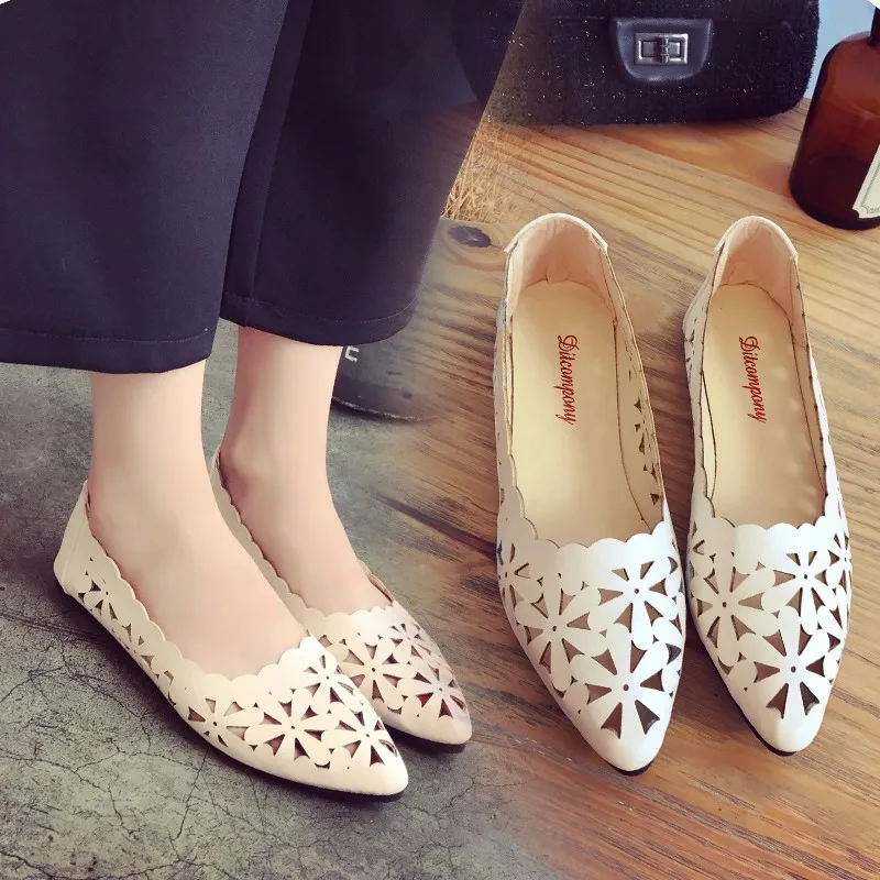 Women's Casual Shoes Big Size Female Loafers Summer Autumn Ladies Single Shoes Hollow Out Breathable Slip-on Spring Flats 2021