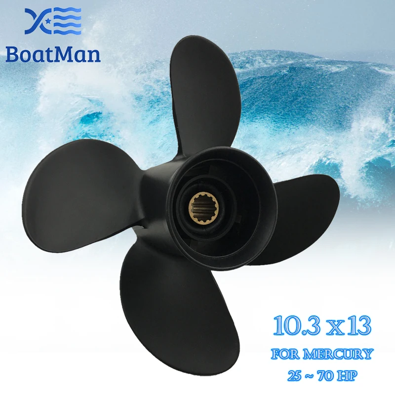 BoatMan® 10.3x13 Propeller for Mercury Outboard Motor 40HP 55HP 60HP 70HP 48-8M8026630 13 Splines 4 Blades  Aluminum Boat Parts