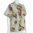 Женская свободная рубашка, Классическая тонкая рубашка с принтом ангела, уличная одежда для женщин, женские летние топы, 2021
