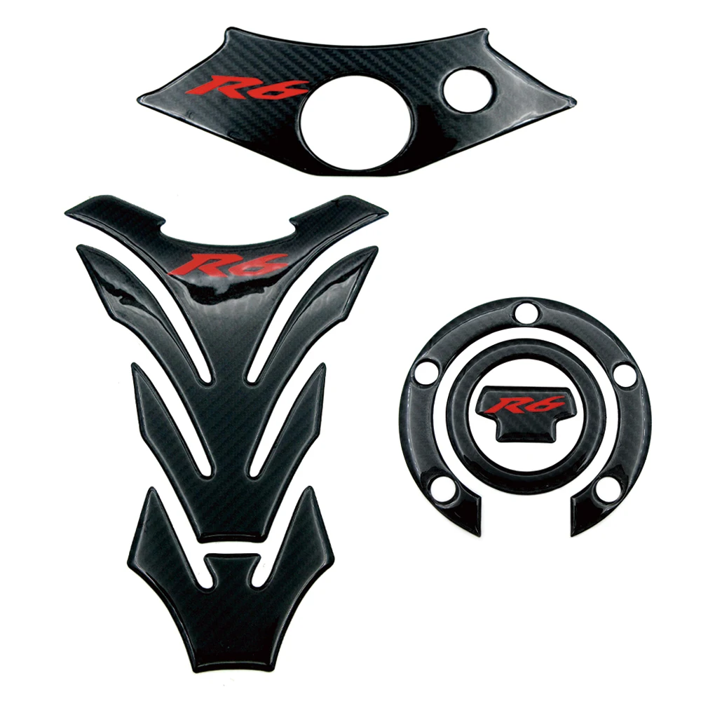 

Motorcycle 3D Carbon Fiber Sticker Tank Pad Oil Gas Cap Cover Triple Clamp Protector Decals For Yamaha R6 YZFR6 YZF600 1998-2002