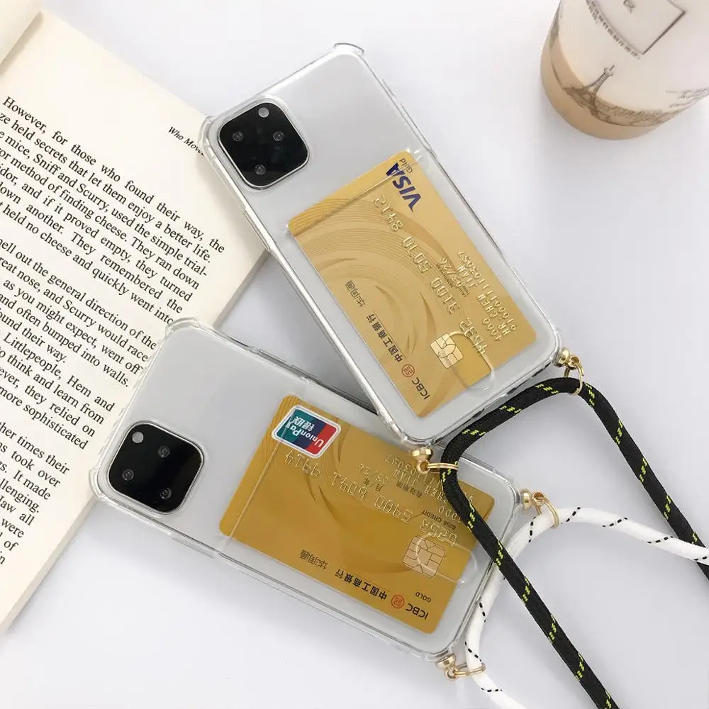 Прозрачный чехол для телефона с держателем карт iPhone 11 Pro XS Max 5 5s SE2020 6 6S 7 8 Plus X XR