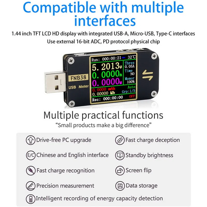 FNB38 USB Тестер DC Цифровой вольтметр Амперметр измеритель детектор индикатор банка