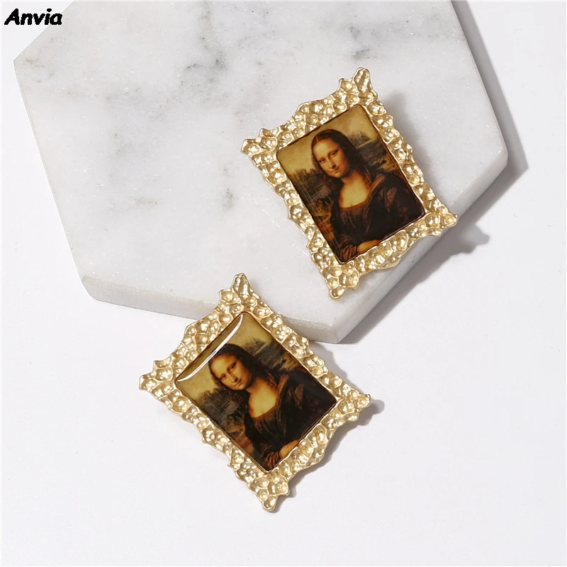 Женские серьги гвоздики с изображением дукера Моны Лизы Винсента Ван Гога