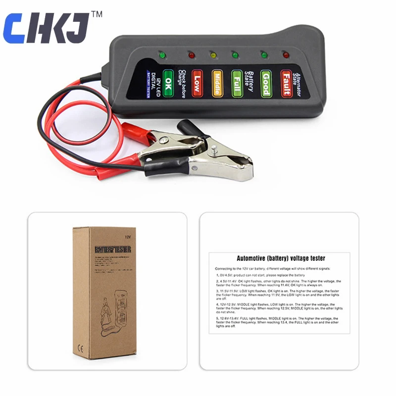 

Тестер батареи CHKJ 12 В, портативный тестер батареи автомобиля с 6 светодиодами