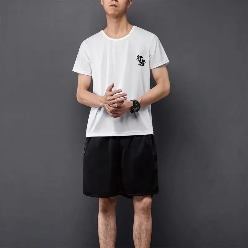 

Футболка мужская с коротким рукавом, свободная тенниска с принтом, повседневная майка, цвет черный/белый/серый, лето 2021