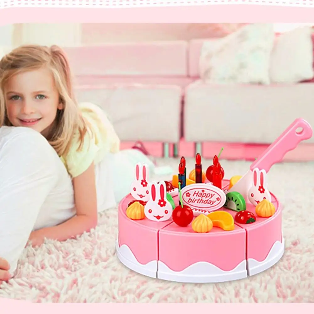 

DIY Cake Toy Kitchen Food Pretend Play Cutting Fruit Birthday Sweet Kids Kitchen Playing Role Toys Pink Blue For Kid Educational